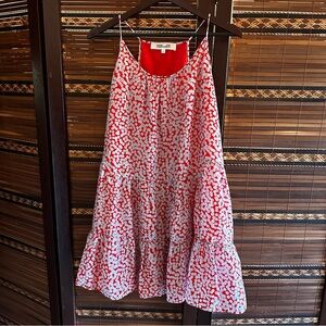 Diane von Furstenberg blue and red coral silk cotton babydoll spaghetti dress